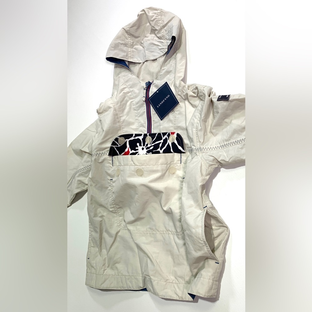 Lands End Girls Hooded Pullover Jacket L 6X-7 Qtr Zip East Cove Inn Montauk NY